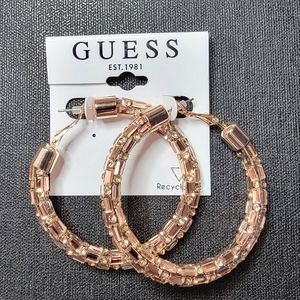 Guess Baguette Crystal Hoop Earrings